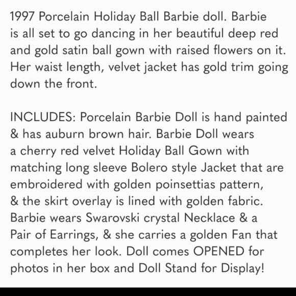 1997 Vintage Holiday Ball Porcelain Barbie Collection by Mattel - Picture 11 of 11